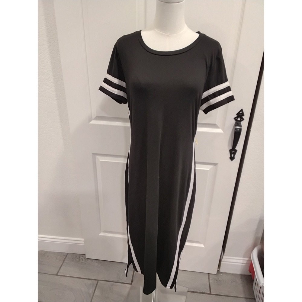 Derek Heart Black White Stripe Athletic T-Shirt Midi Dress Womens Size M